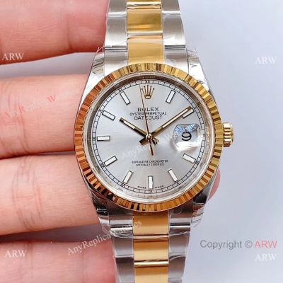 EW Swiss Replica Rolex Datejust 2-Tone Silver Dial Watch 36MM